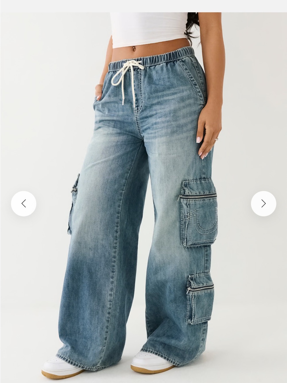 True Religion Light Blue Wide-Leg Cargo Jeans for Women - Picture 3 of 8